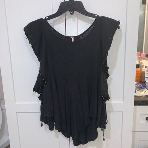 Free People black shirt w/ gold beads